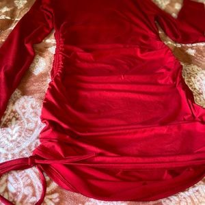 Red fringed long sleeve dress